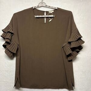 ODDI Brown Tiered Ruffle Cap Sleeve Blouse Women’s Plus Size 3X Keyhole Back
